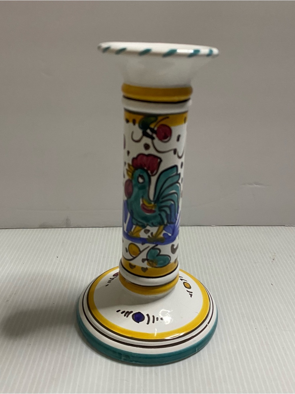 Hand-Painted Italian Ceramic Rooster Candle Holder